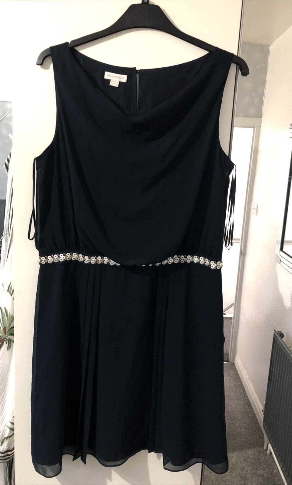 Monsoon Size 16 Pit To Pit 20in Navy Bead/Button Embellished Lined Dress VGC