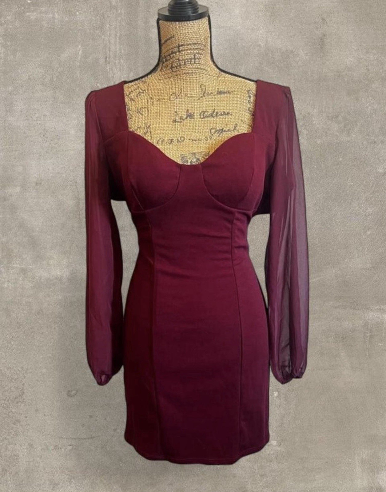 Crystal Doll Burgundy Sweetheart Midi Dress Women’s Size L