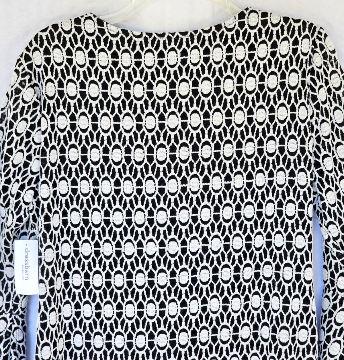 Roz Ali Dress Womens Size Medium Black White Overlay Shift Bell Sleeves LS NWT