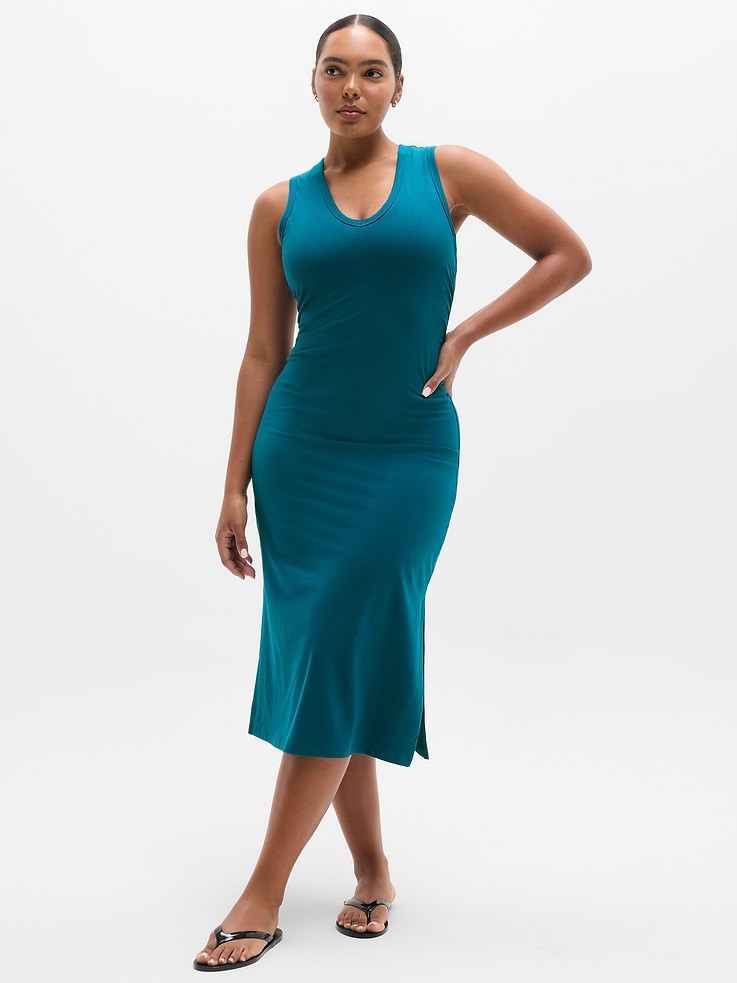 Athleta S Small Essential V-Neck Midi Dress Coastal Teal NWOT! #862382