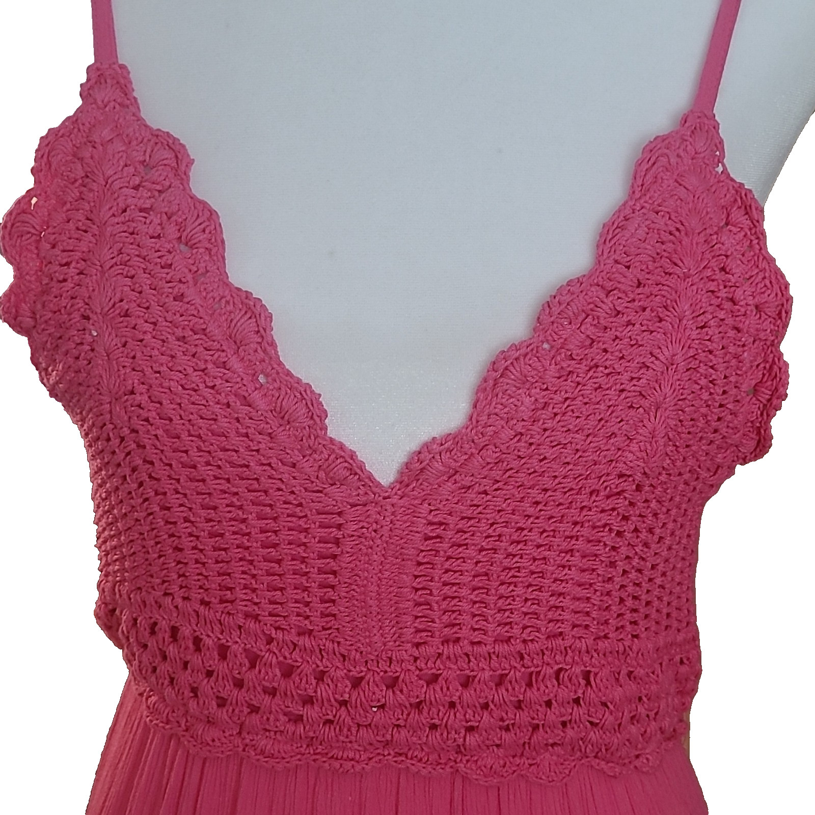Charlotte Russe Boho Pink Crochet Pleated Strappy Maxi Style Sun Dress Size S