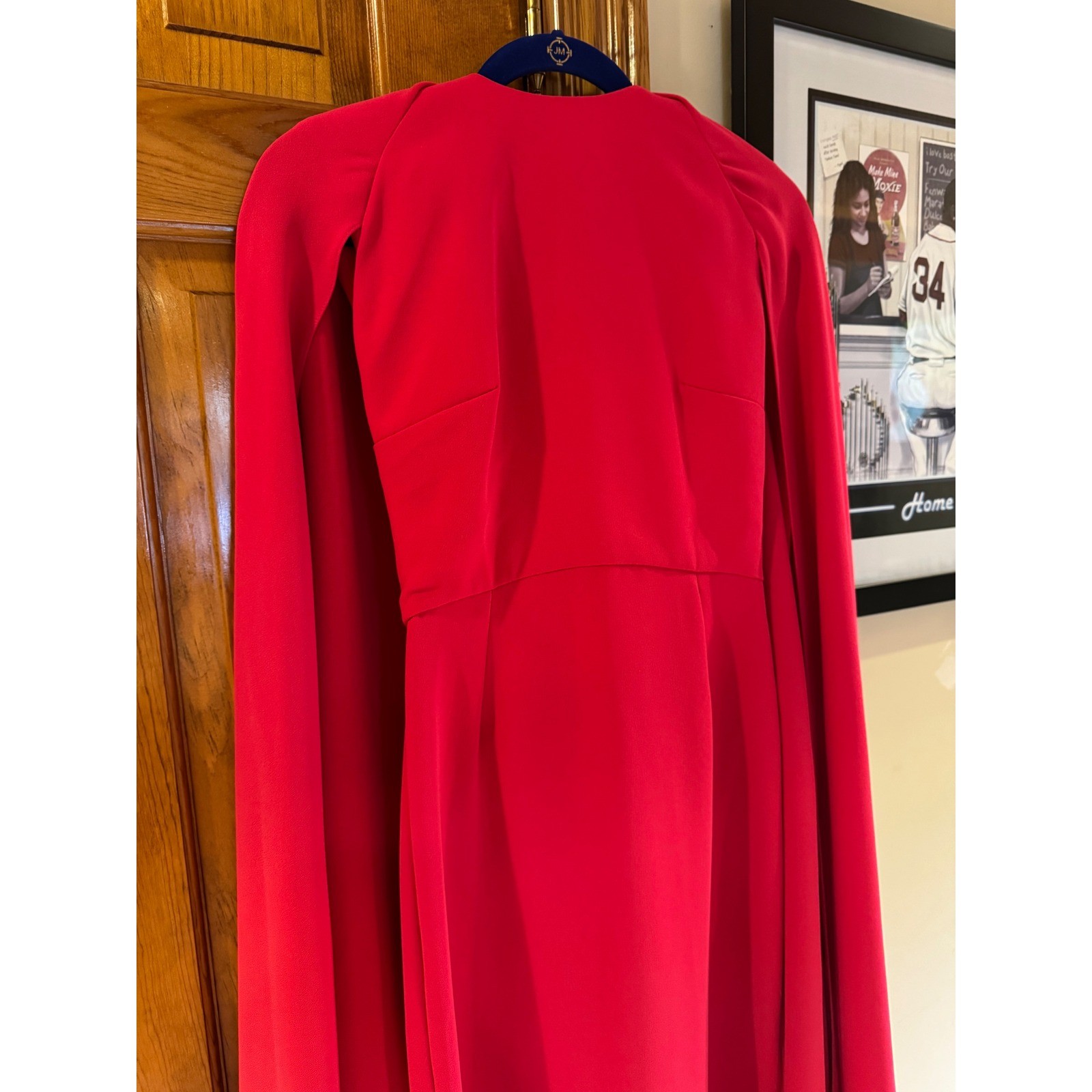 Edeline Lee Red Cape Dress Size 8 Midi Cocktail Formal UK Made Designer
