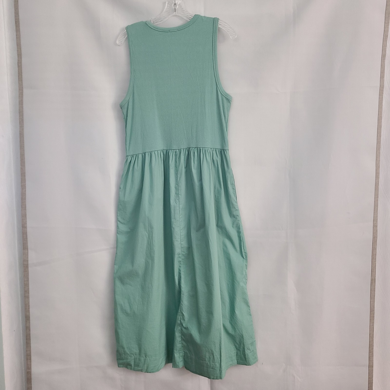J Crew Factory L Sage Green Ribbed-Knit Mix Media Sleeveless Summer Maxi Dress
