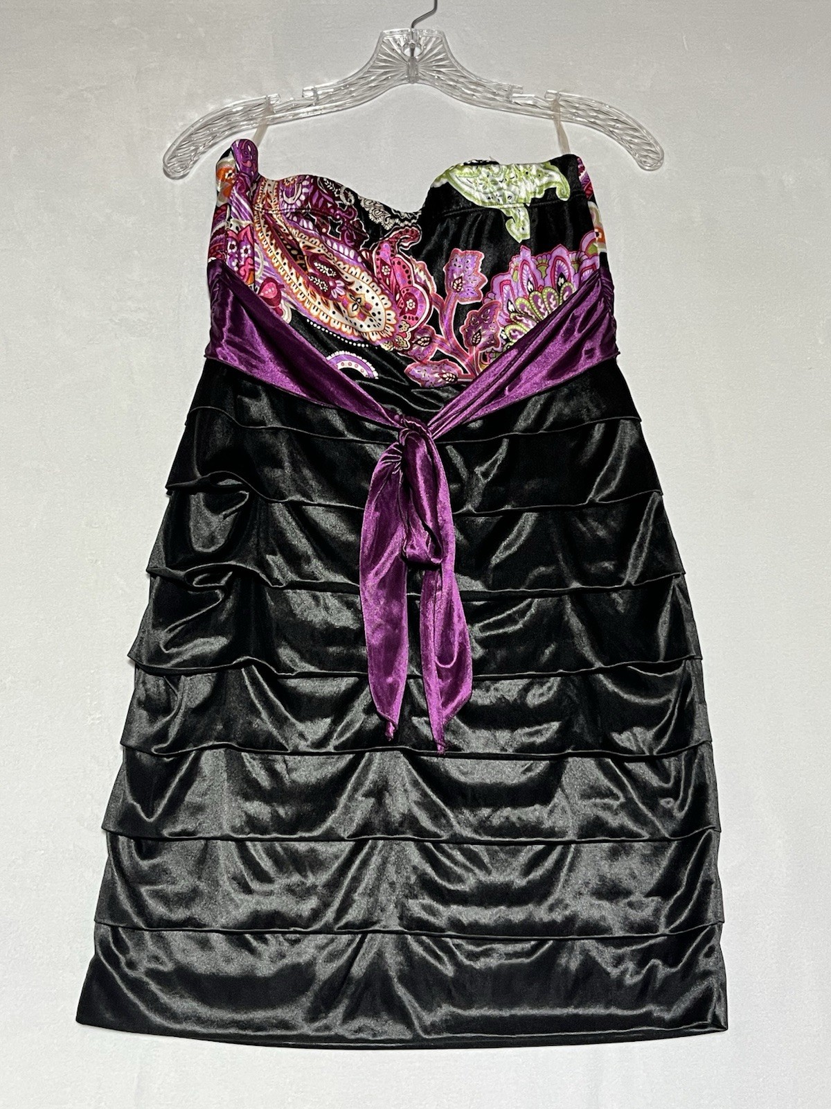 Speechless Strapless Satin Mini Dress 13 Black Empire Pleated Bow Back Fairy Y2K