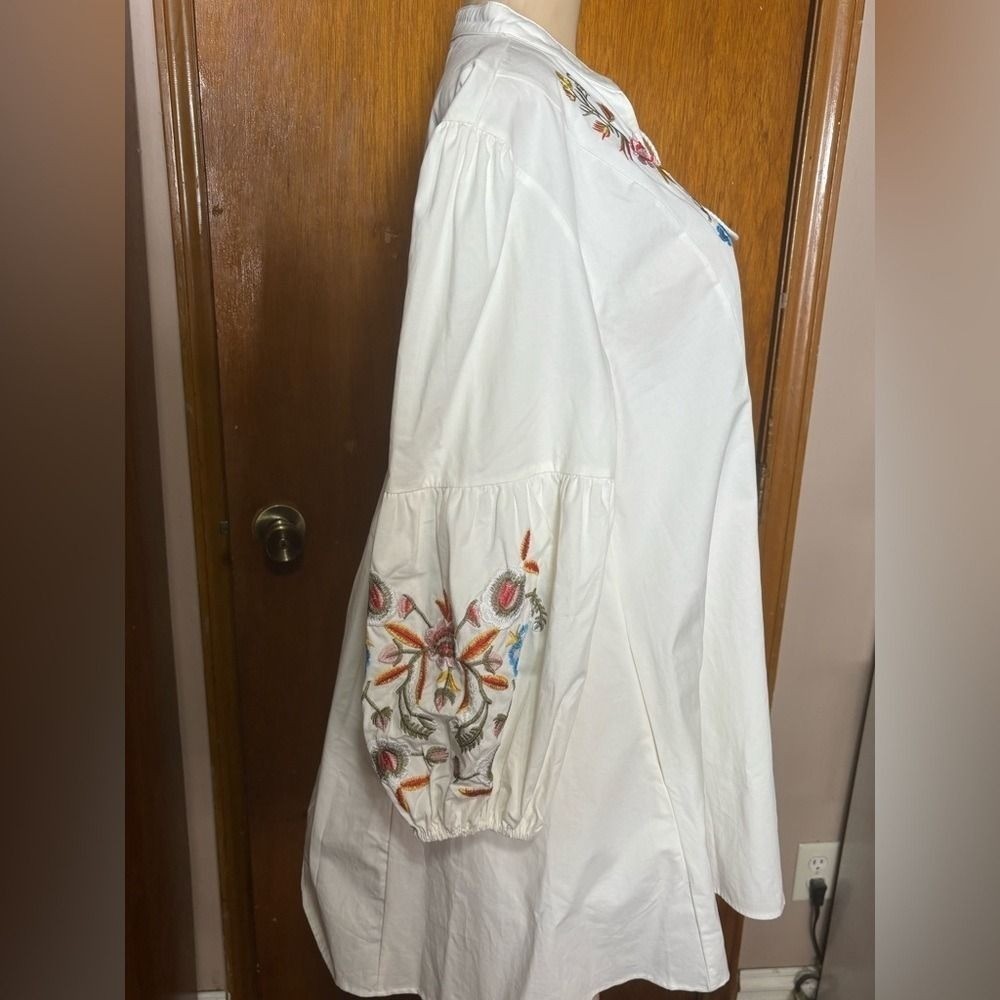 Boutique white pheasant embroidered tassle mini dress large classy luxury cotton