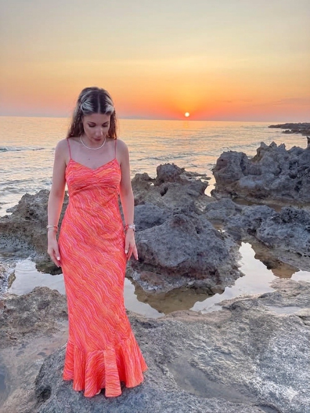 SALONI Mimi B Maxi Dress in Salmon Marbling Sz 6 US