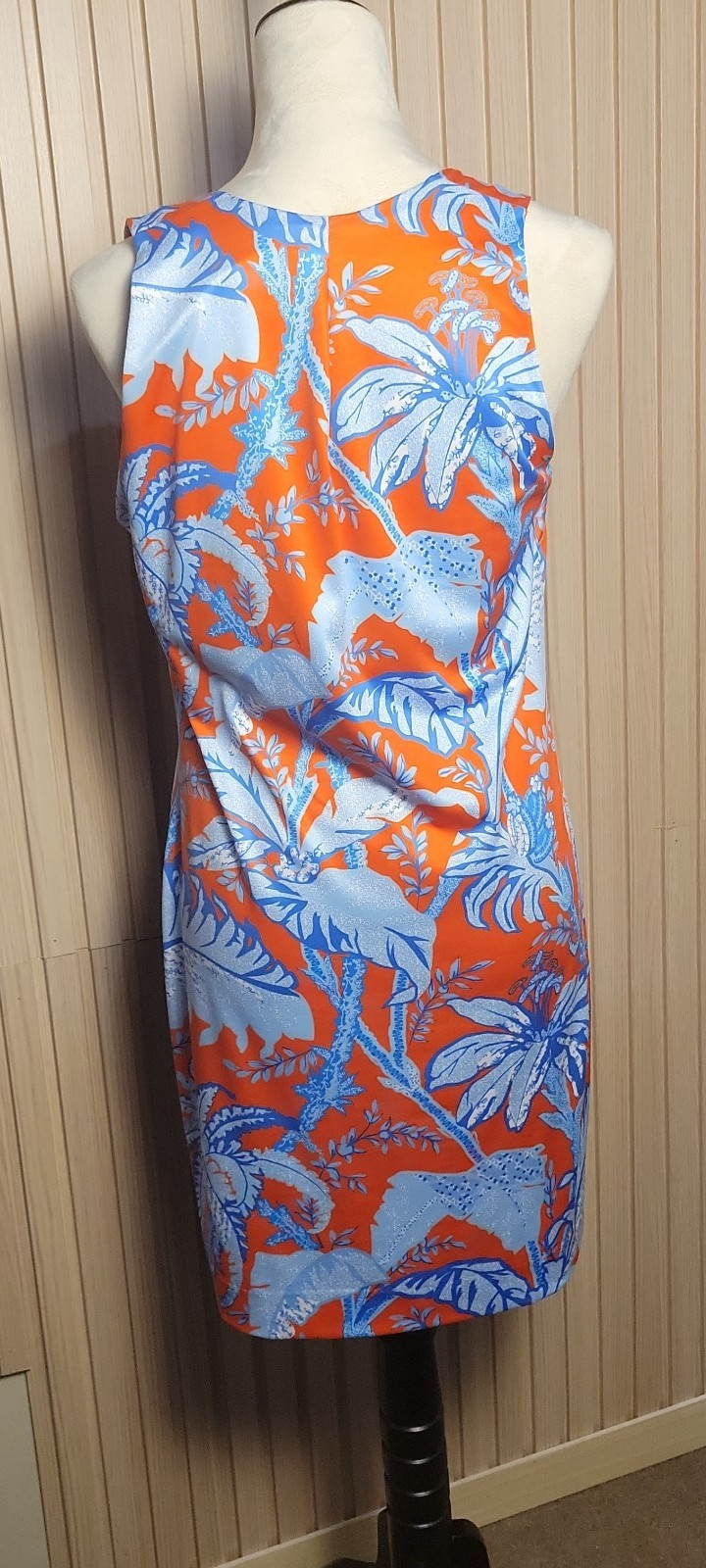 Gretchen Scott Dress Womens Small S Orange Blue Tropical Floral Shift V-Neck