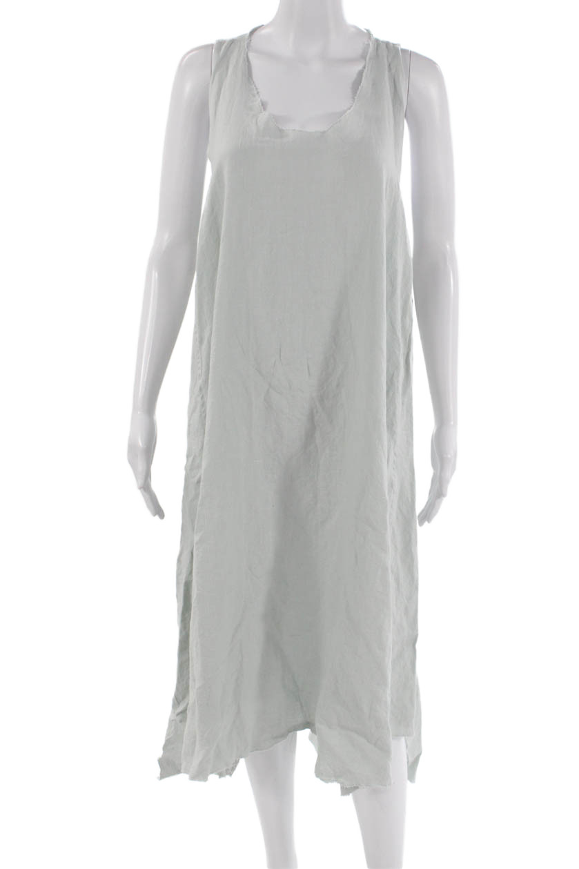 Diane Ness Women Shift Tank Dress Gray Linen Blend Sleeveless Midi Size M