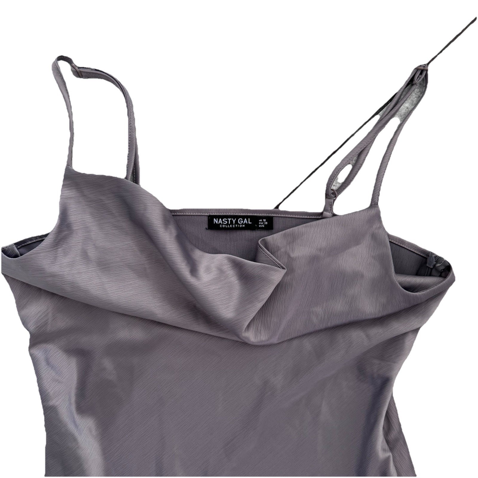 Nasty Gal Collection Womans Grey Satiny Drape Neck Mini Dress Sz 6