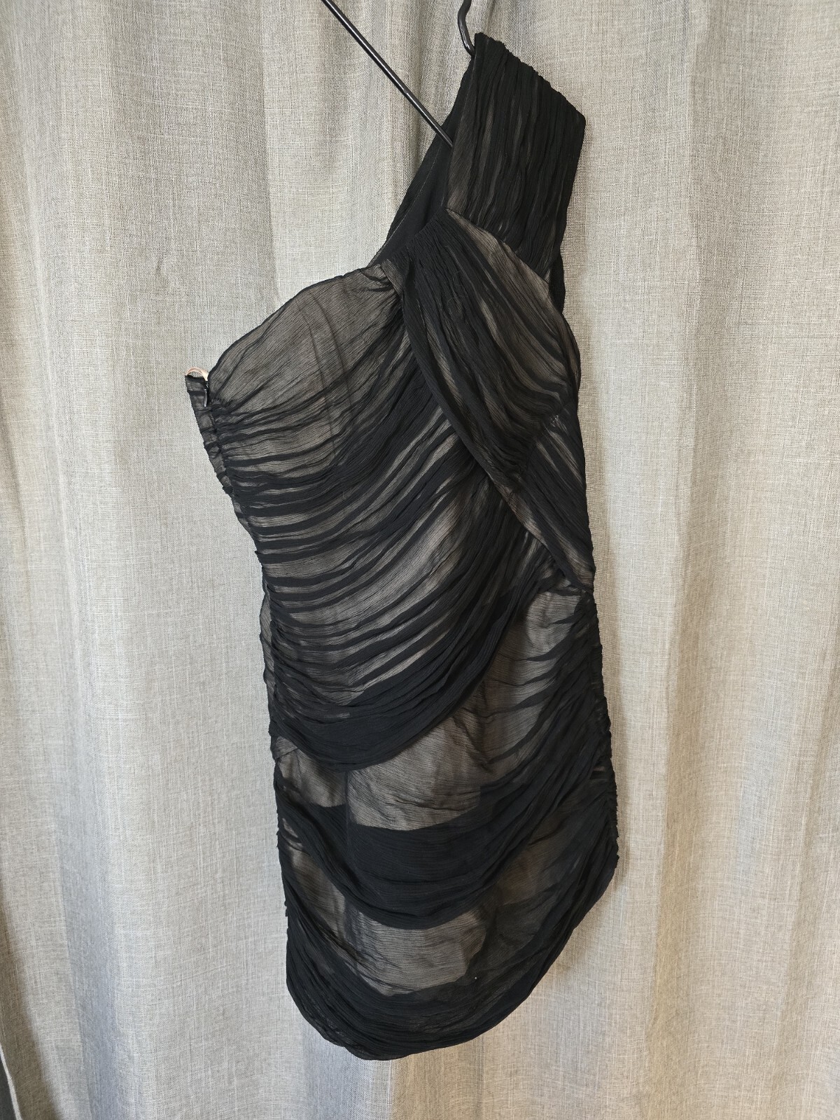 Kirrily Johnston 100% Silk One Shoulder Ruched Black Mini Dress Size 10