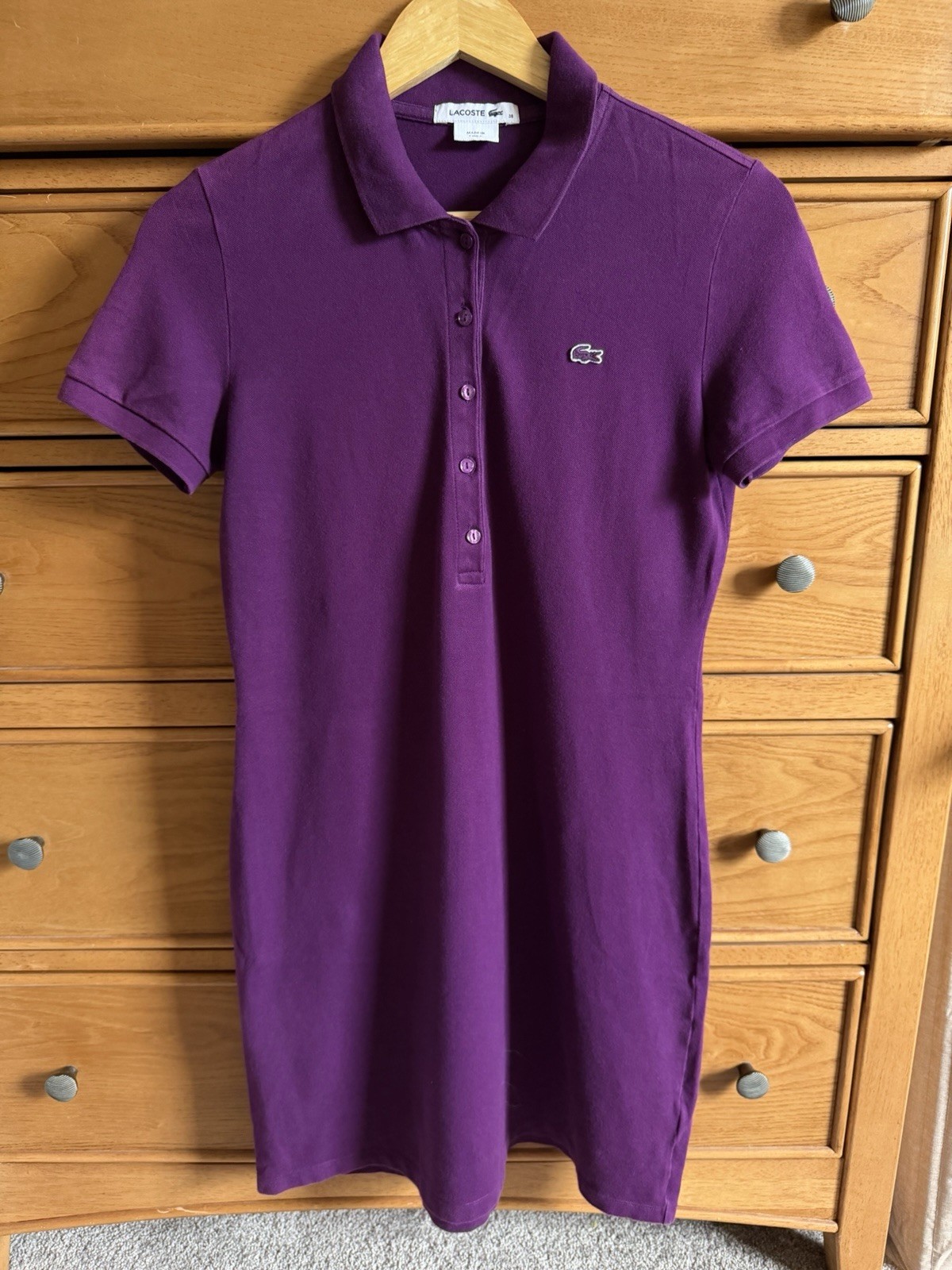Lacoste Button Down Polo Womens Pique Polo Shirt Dress Size 38 Preppy Y2K Retro