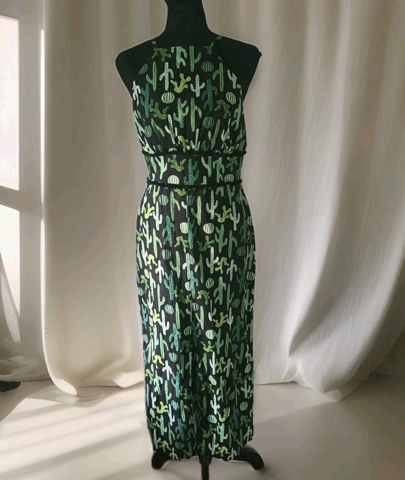 Pearl By Lela Rose Sleeveless Long Cactus Print Green Dress Back Zip Size 6