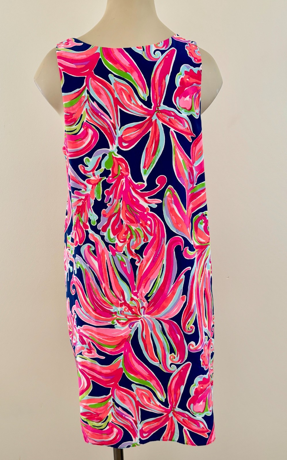 LILLY PULITZER JACKIE SHIFT Sz Small Resort Navy Banana Flambe’ 100% Silk Dress