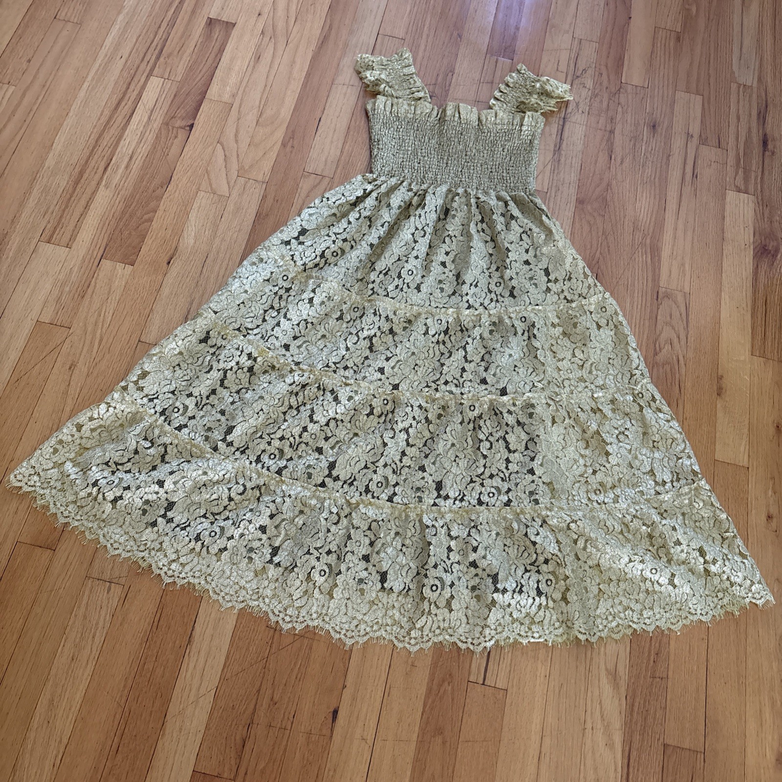Hill House Collector’s Edition Lace Ellie Nap Dress in Gold Lace M