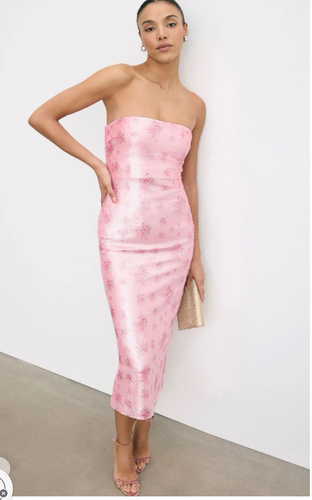 LoveShackFancy Stasia Sequin Dress Pink Strapless Midi US Size 10
