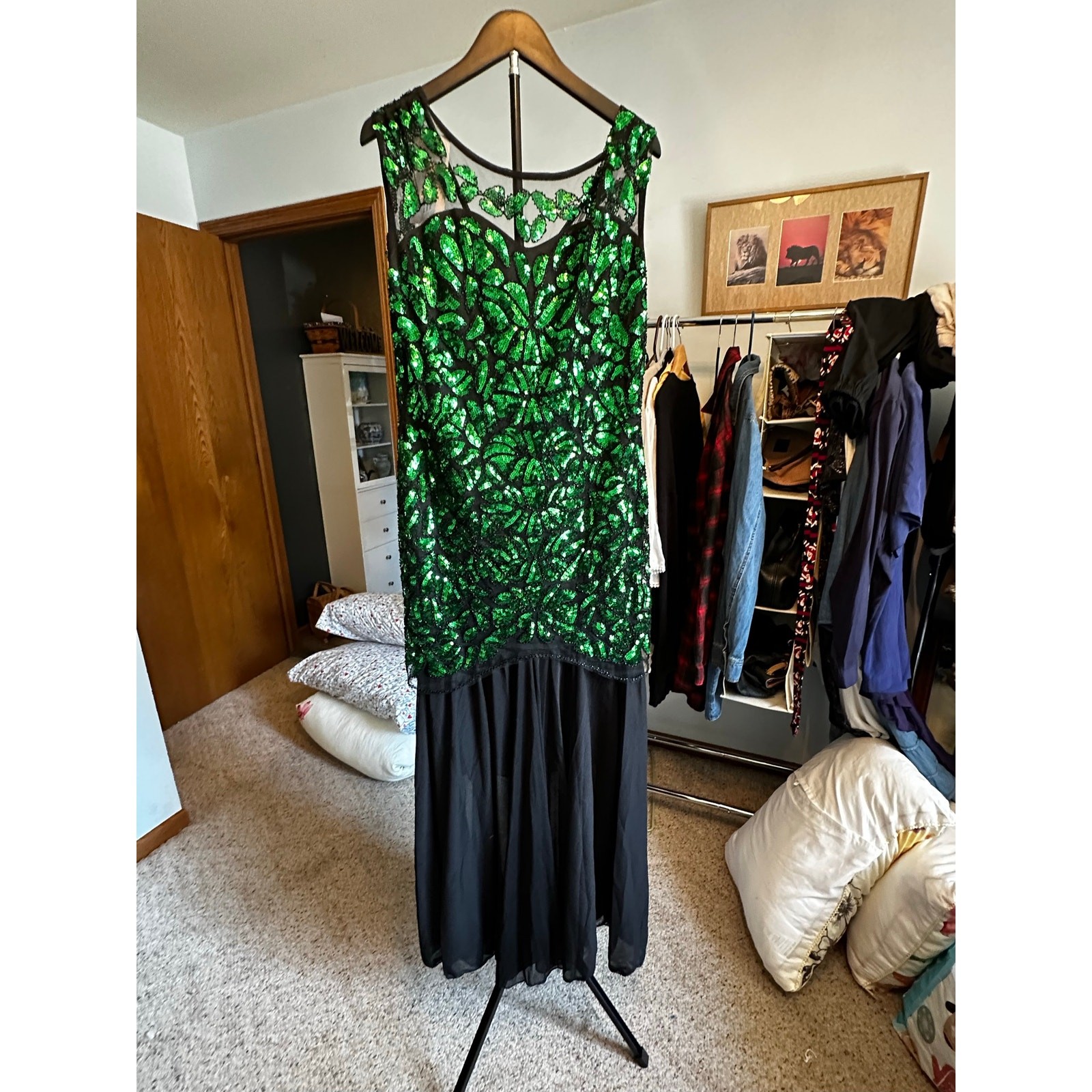 PrettyGuide Roaring 20s Flapper Dress NWT Green Black Sequin Gatsby XL