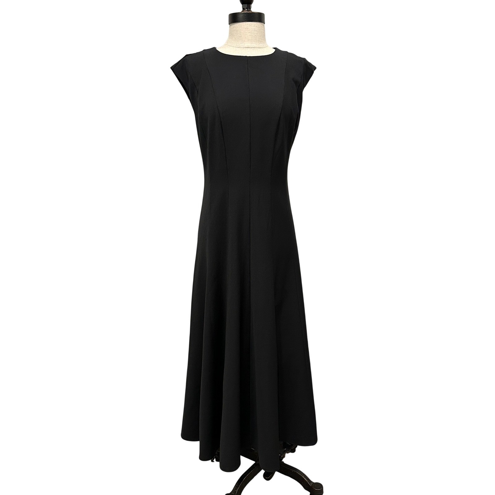 Nordstrom Womens Black Wool Blend Cap Sleeve Midi Fit and Flare Dress Size S