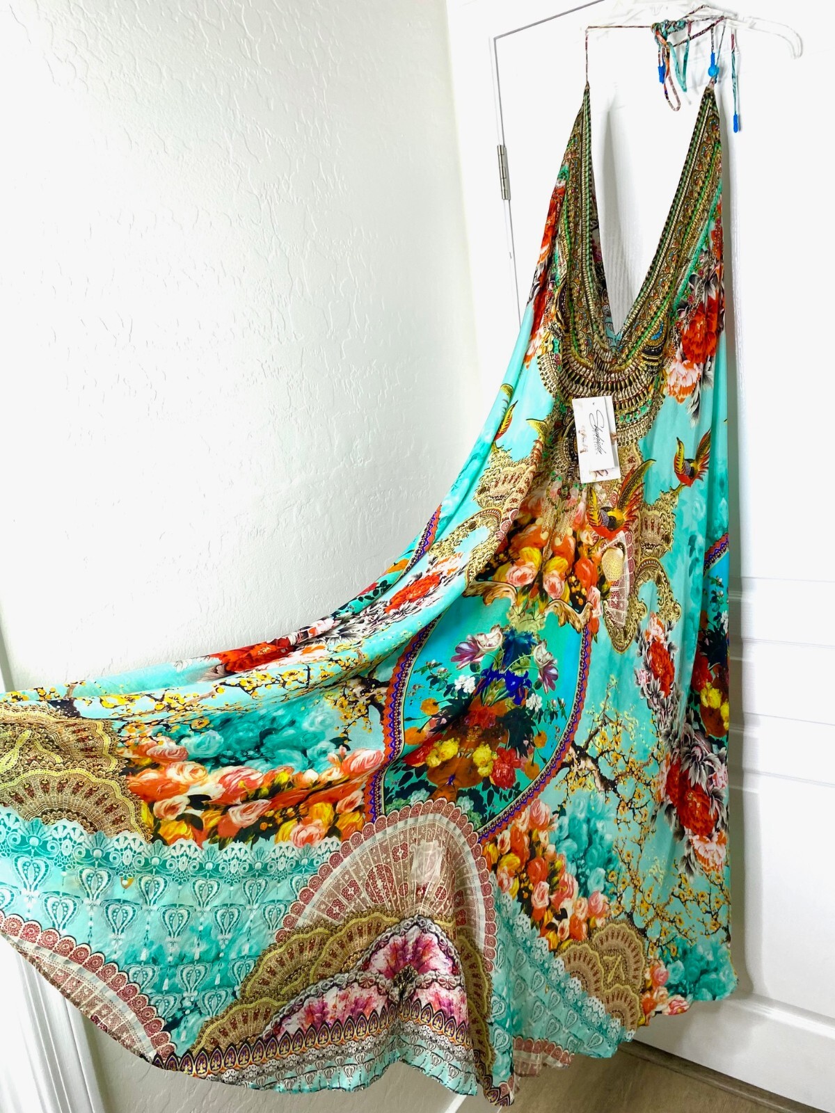 SHAHIDA PARIDES Rhinestone 3-Way Convertible Silk Maxi Hi-Lo Dress O/S S M L XL