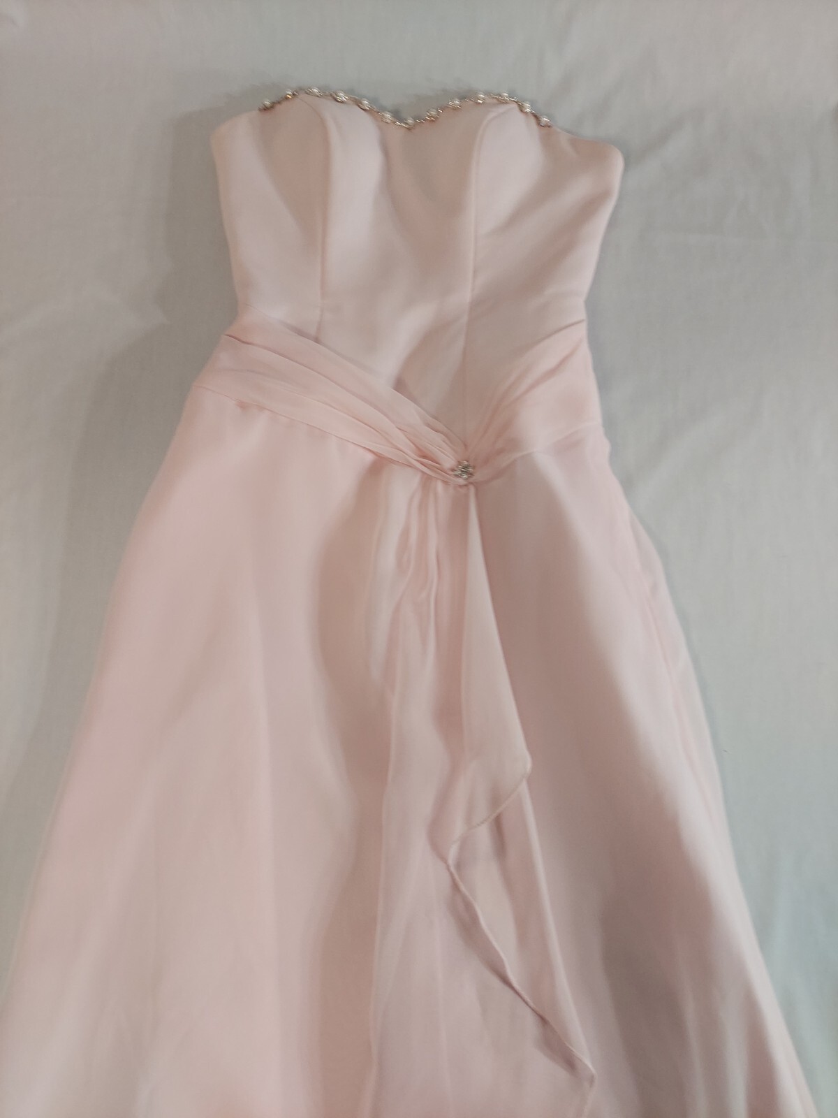 Mori Lee By Madeline Gardner Light Pink With Pearls Long Formal Dress, Size 3/4