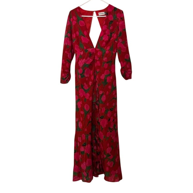 RIXO Silk Ruffled Rose Printed Open Back Maxi Dress 6