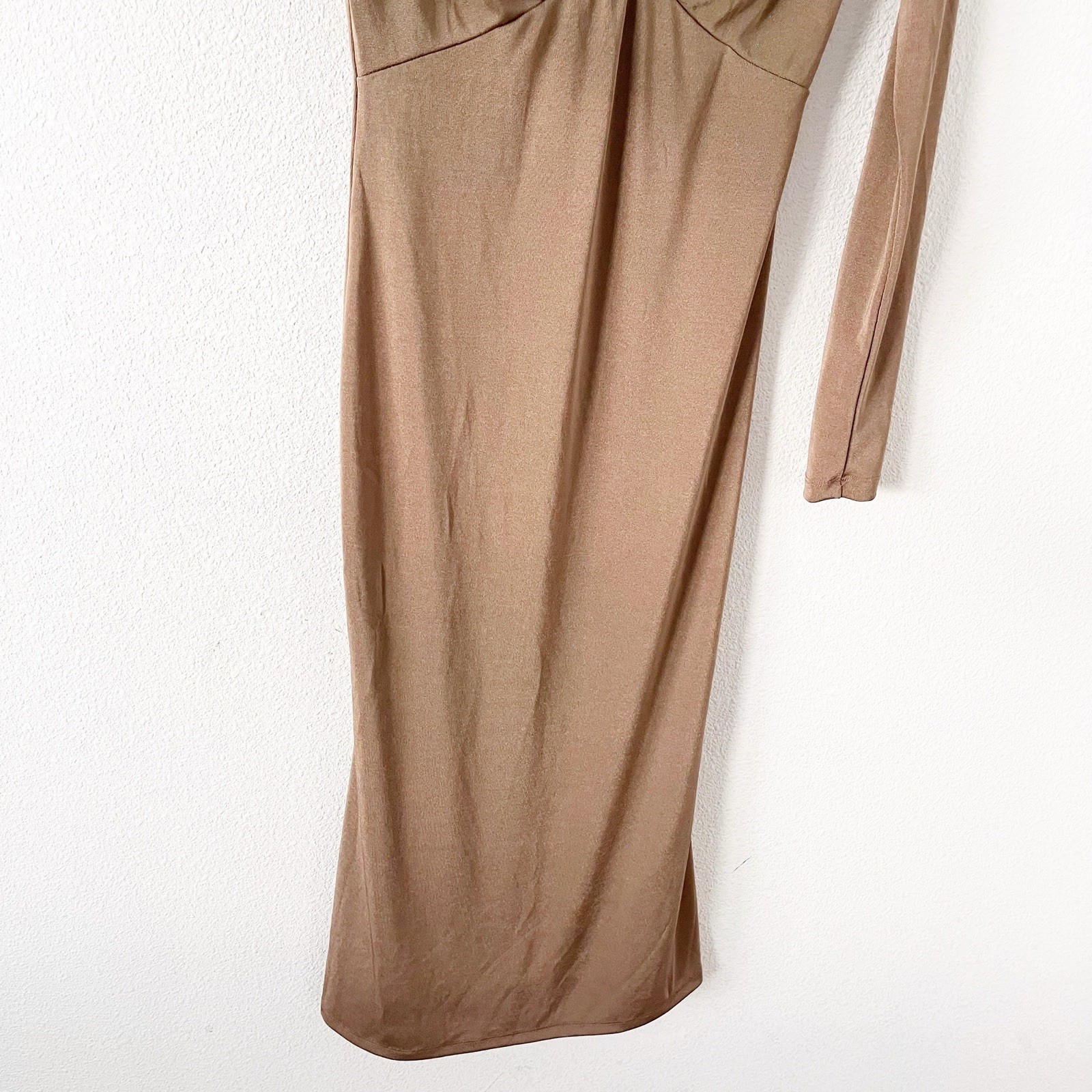 NWT Jason Wu Engracia Open Back Midi Dress Small Khaki Tan Bodycon size S