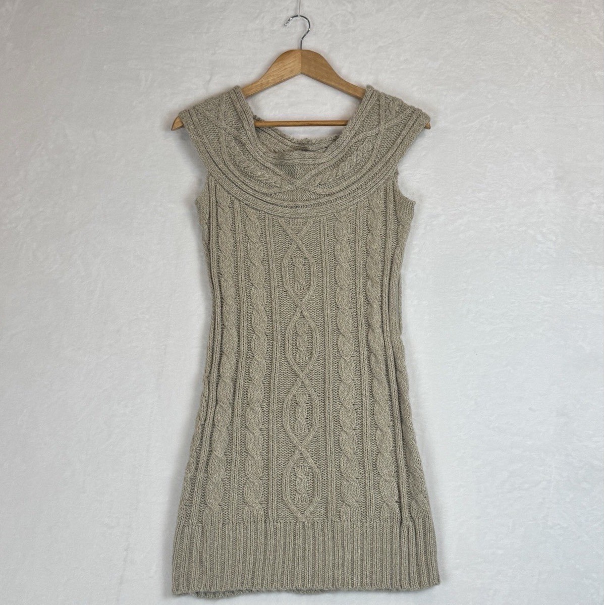 Pink Rose Oatmeal Heather Grey Cable Knit Sweater Dress Small