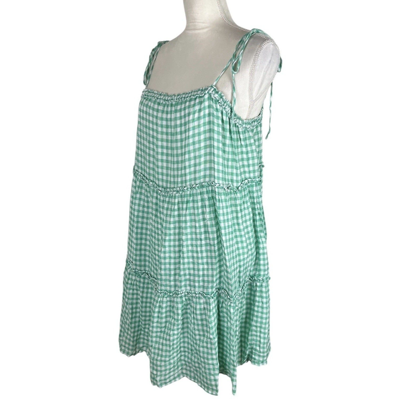 Rails Caralyn Tiered Basil Gingham Linen Casual Picnic Dress Size Large NWT