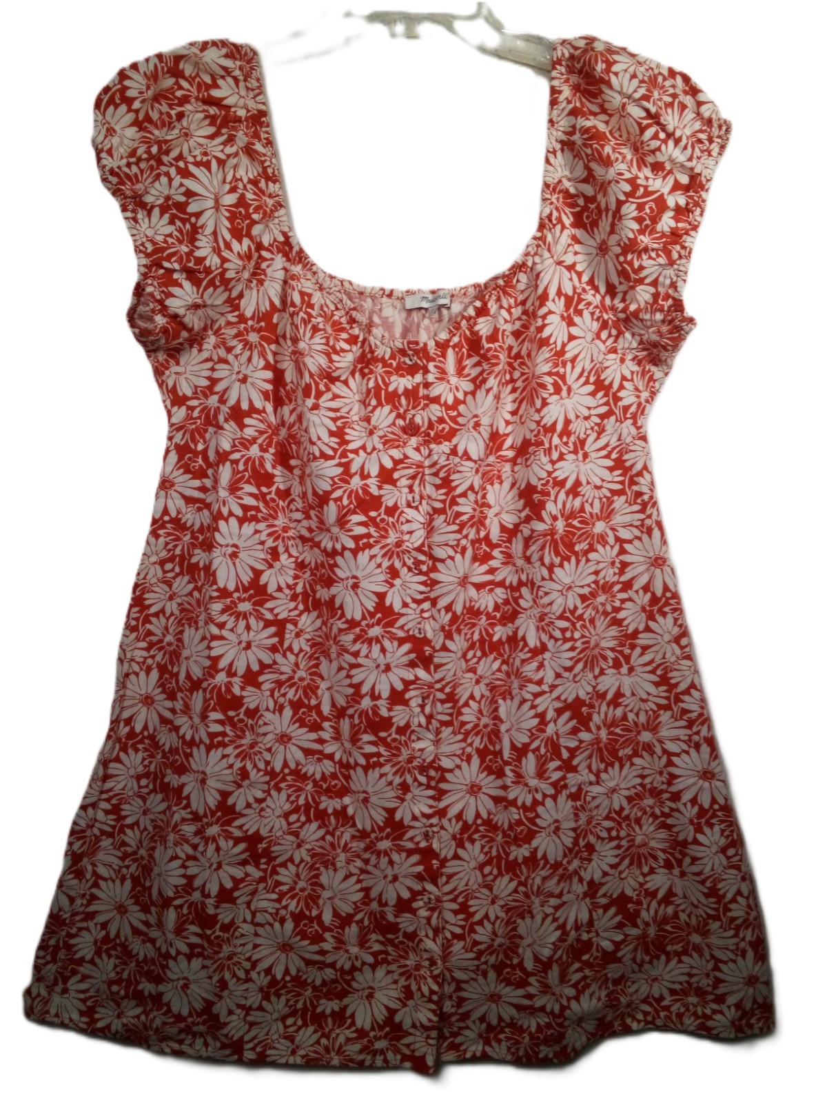 Madewell Cap Sleeve Button Margie Floral Mini Dress Women 14 Red Linen Blend