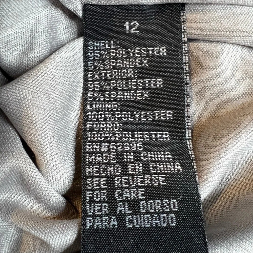 Scarlett Shimmery Silver Cinched Waist Drape Neck Fully Lined Dress. Size 12.