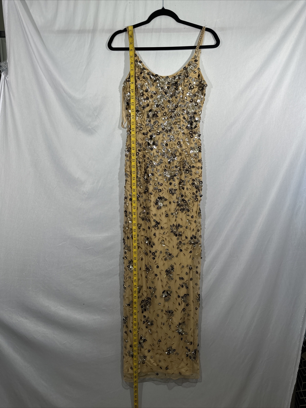 NWT $598 Mac Duggal [ 4 ] 5477 Floral Embellished Scoop Neck Gown Gold J1177
