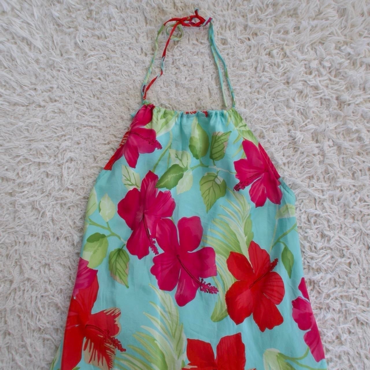 y2k silk hawaiian halter midi dress