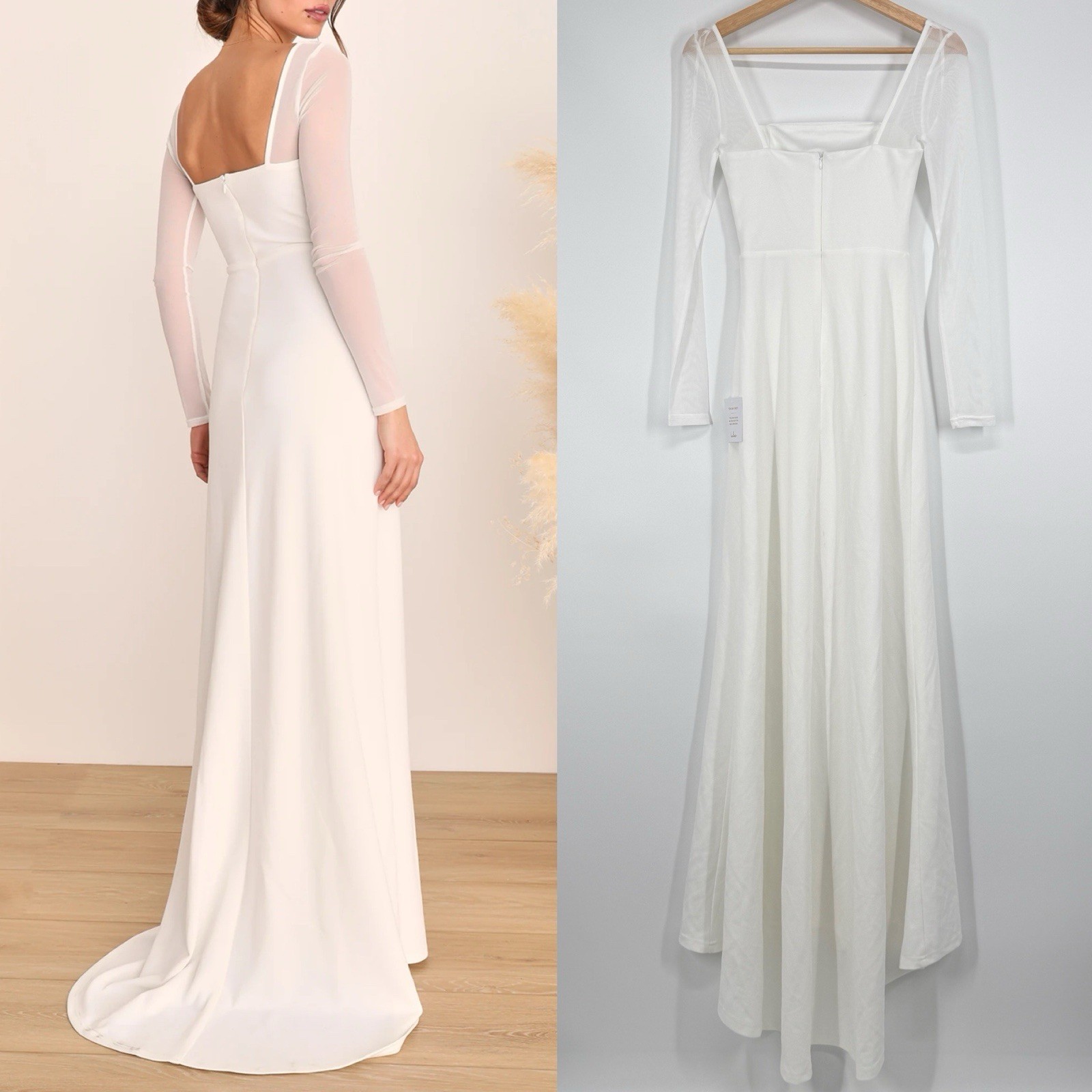 Lulus Lovingly Yours White Mesh Long Sleeve Maxi Dress Size XS Wedding Bride