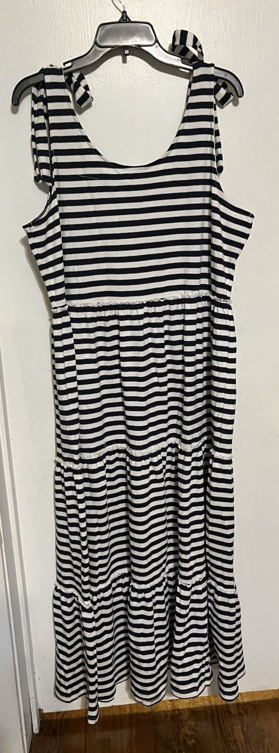 Sweet Magnolia Cracker Barrel Blue & White Stripe Maxi Dress Bow Tie Detail XXL