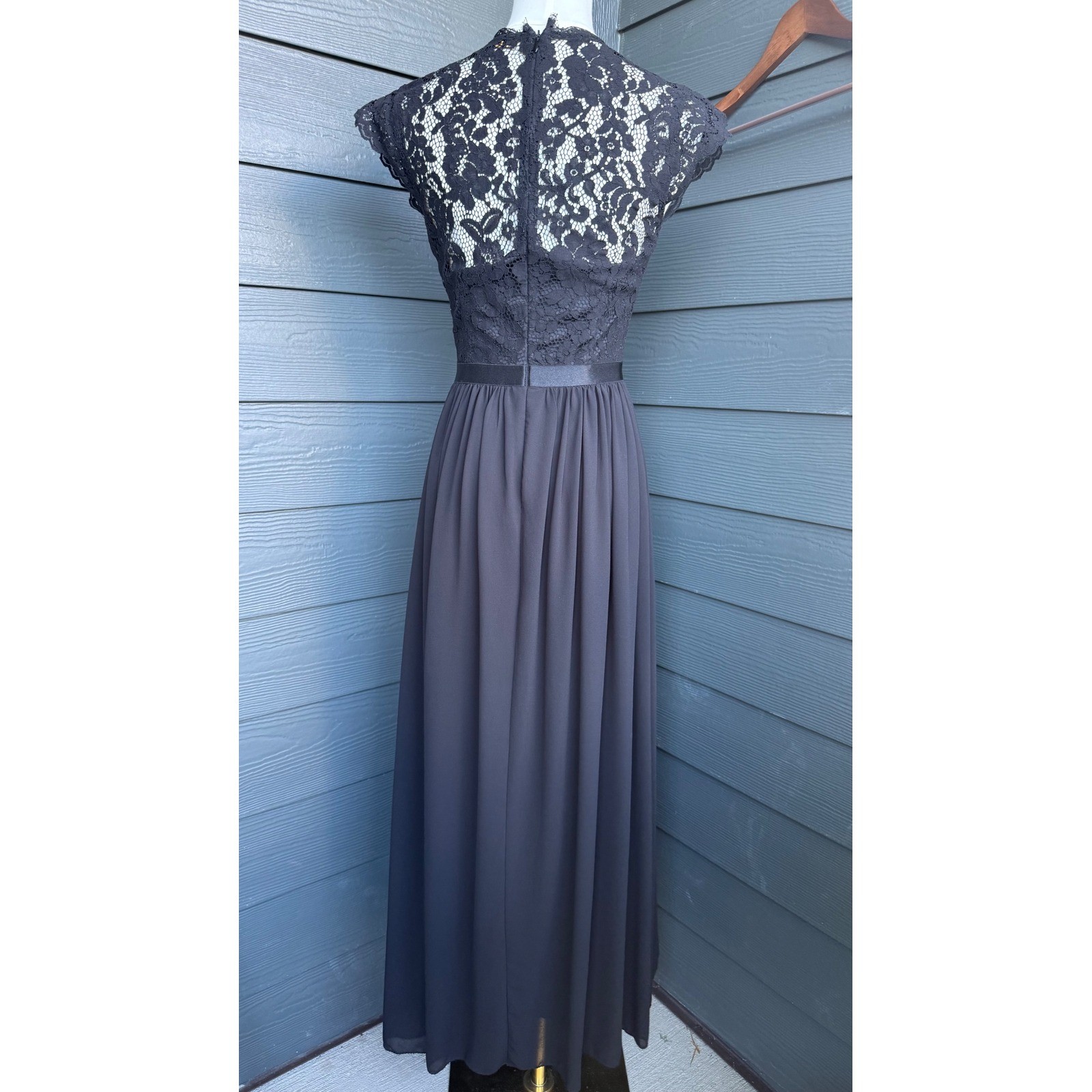 Miusol Black Lace Chiffon Maxi Dress Formal Evening Gown Size Small