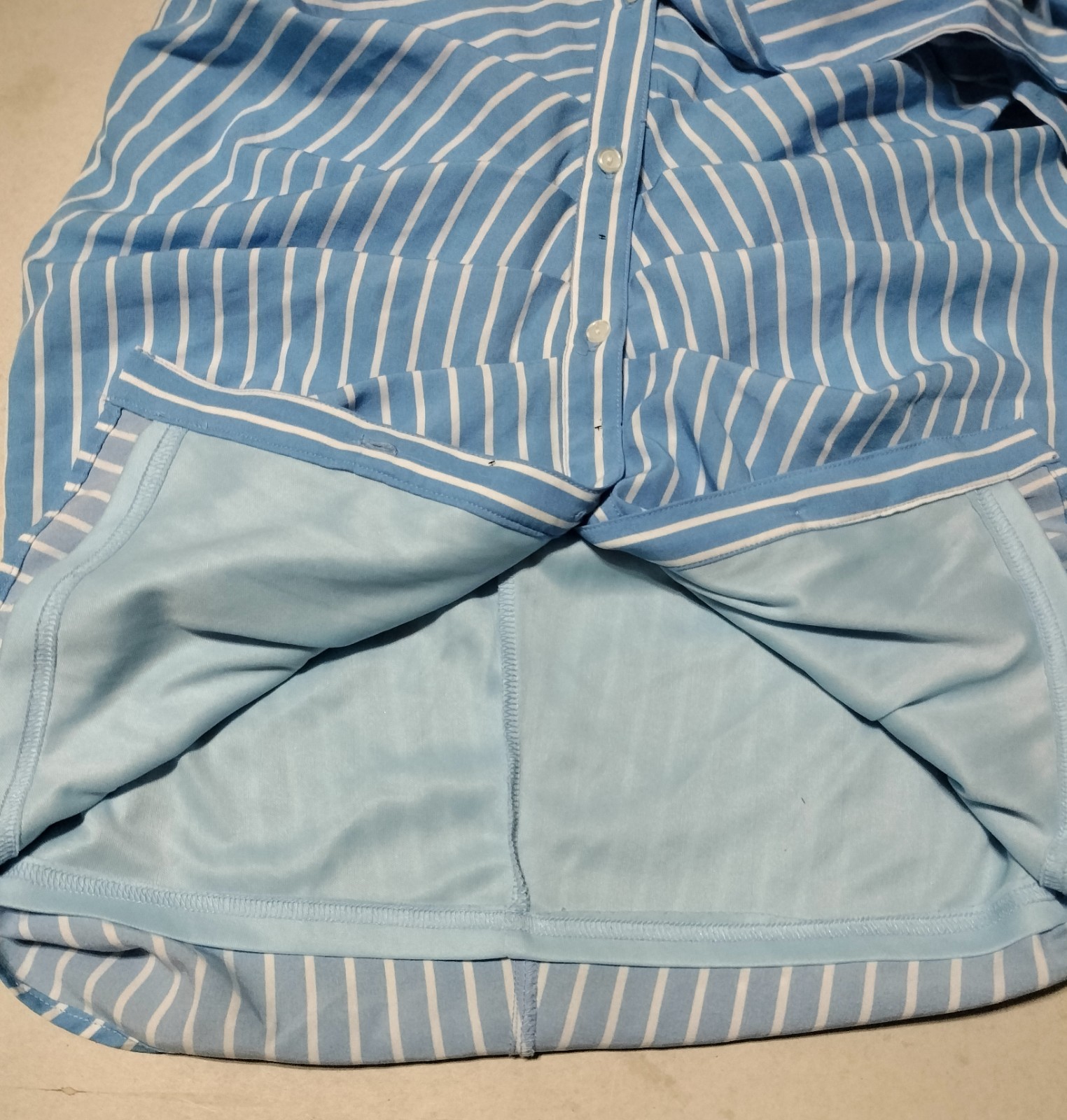 VICI Mini Dress Size Medium Ruched Short Sleeve Blue Striped Coastal Vacation