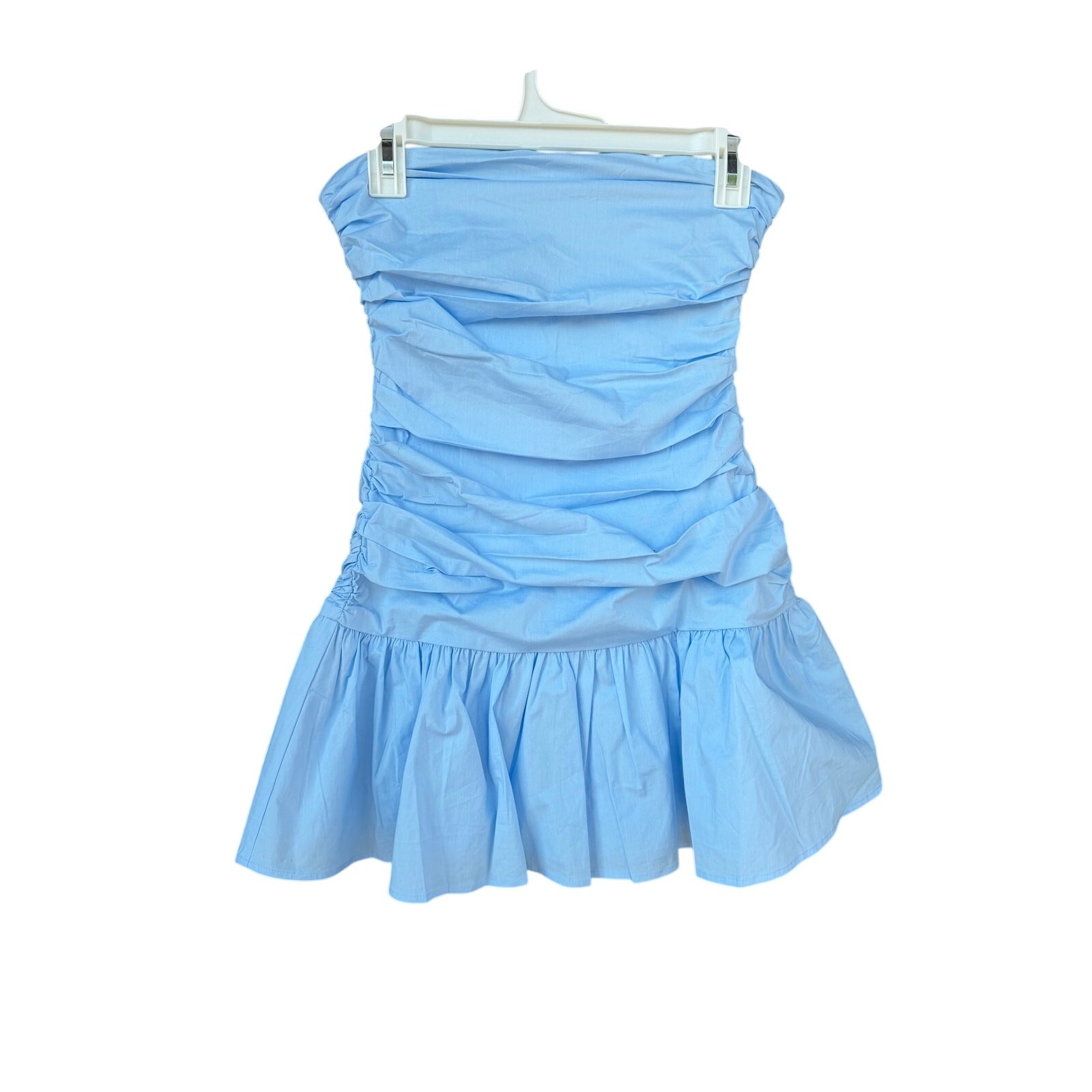 Peppermayo Carmel Ruched Strapless Mini Dress Blue Cotton Blend Size US 2 XS
