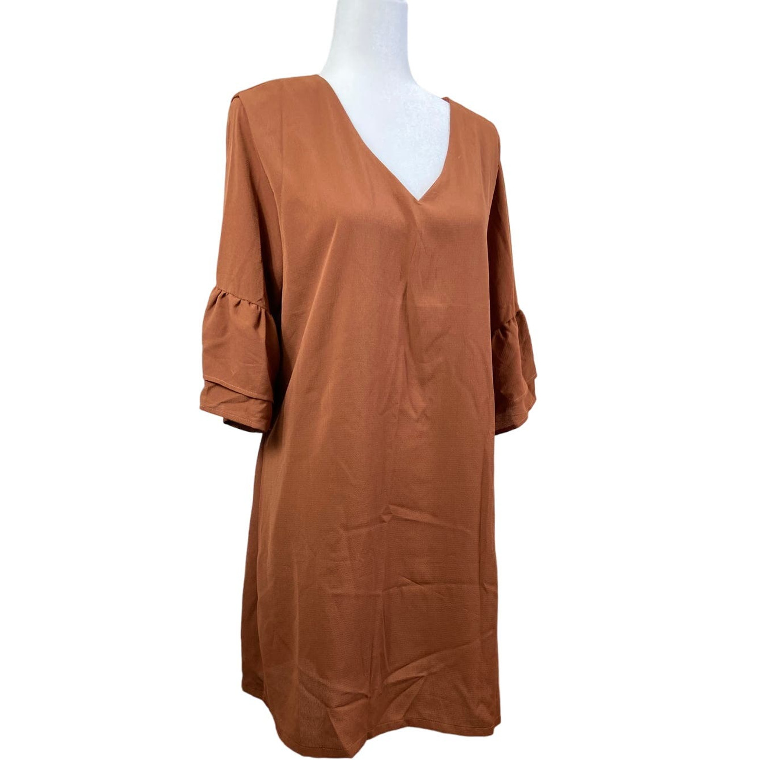 NWT Belongsci Womens Bell Sleeve Shift Loose Shirt Dress Mini Large