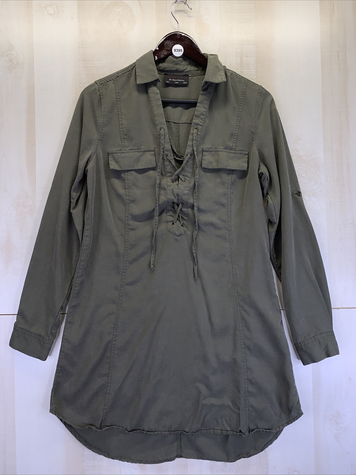 Dress Forum Weathered Green Roll Tab Sleeve Womens Dress Small-9395
