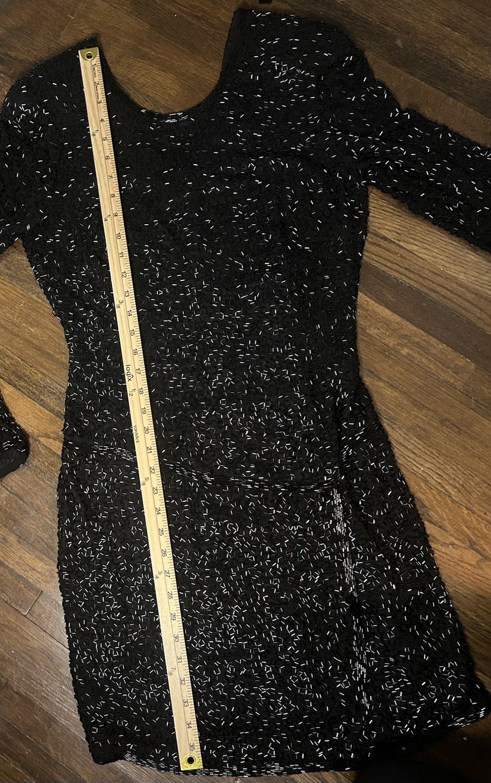 Blacktie Oleg Cassini Black Beaded Dress 100% Silk Size 10. Holiday party event