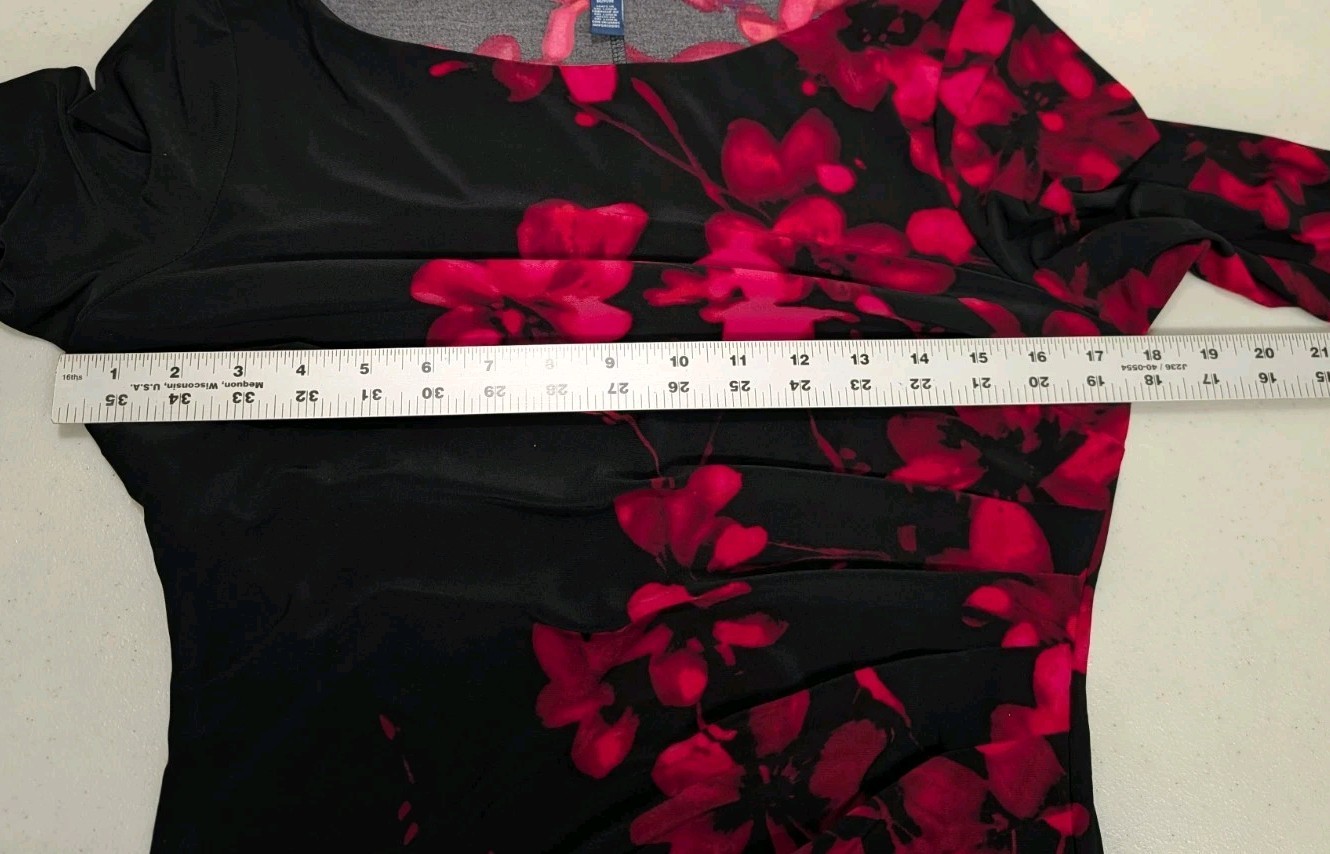 Chaps Dark Floral Sheath Long Sleeve Dress Womens M Professional Classic #drs21