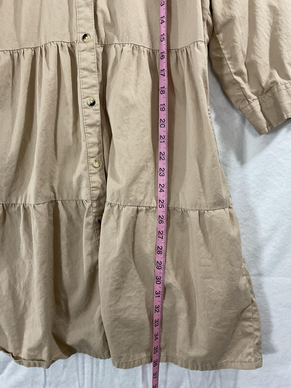 Millennium Dress Womens Large Beige Shirt Dress Button Front Pockets 3/4 Sleeve