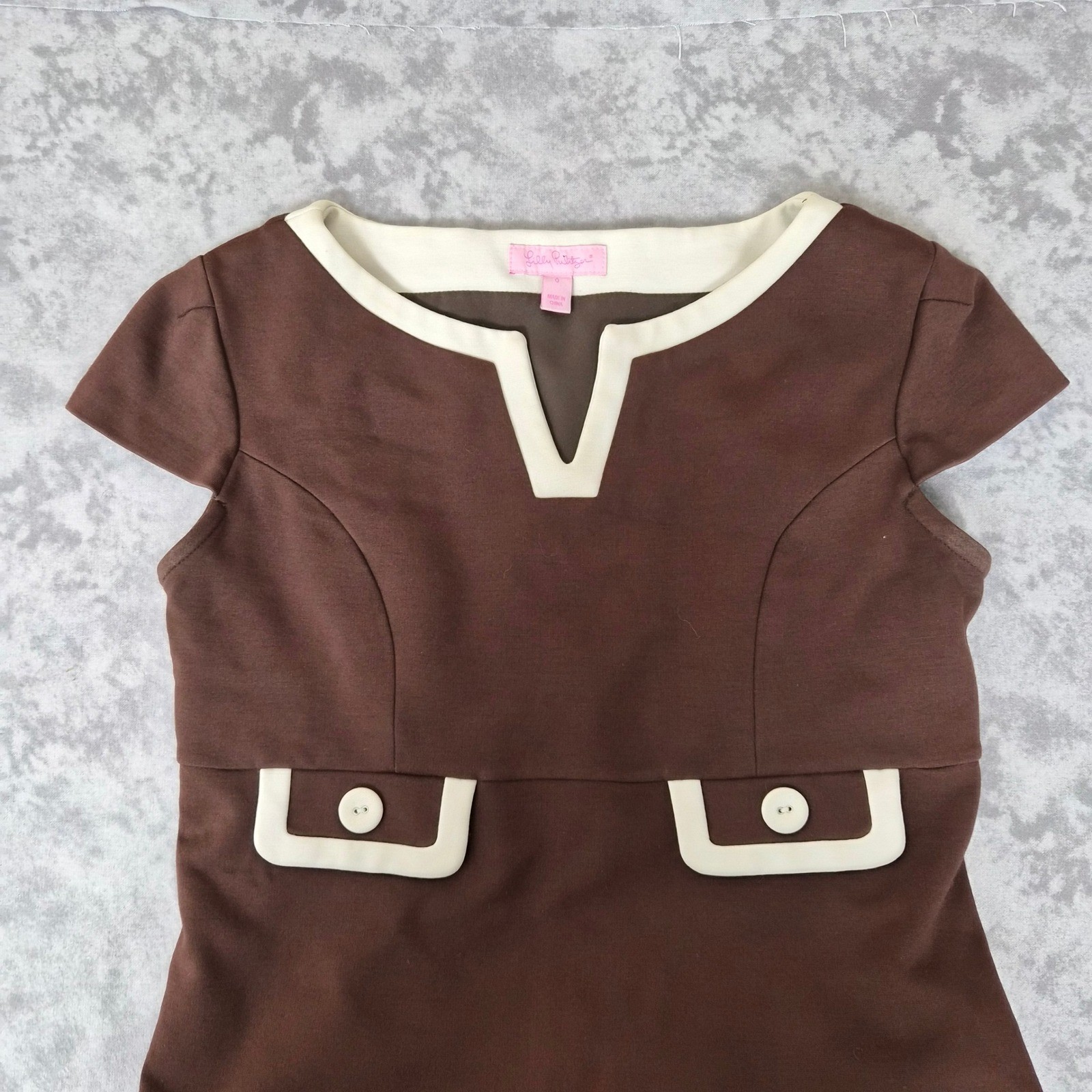 Lilly Pulitzer Cleary Mod Shift Dress Womens 0 Retro Preppy Brown Dark Academia