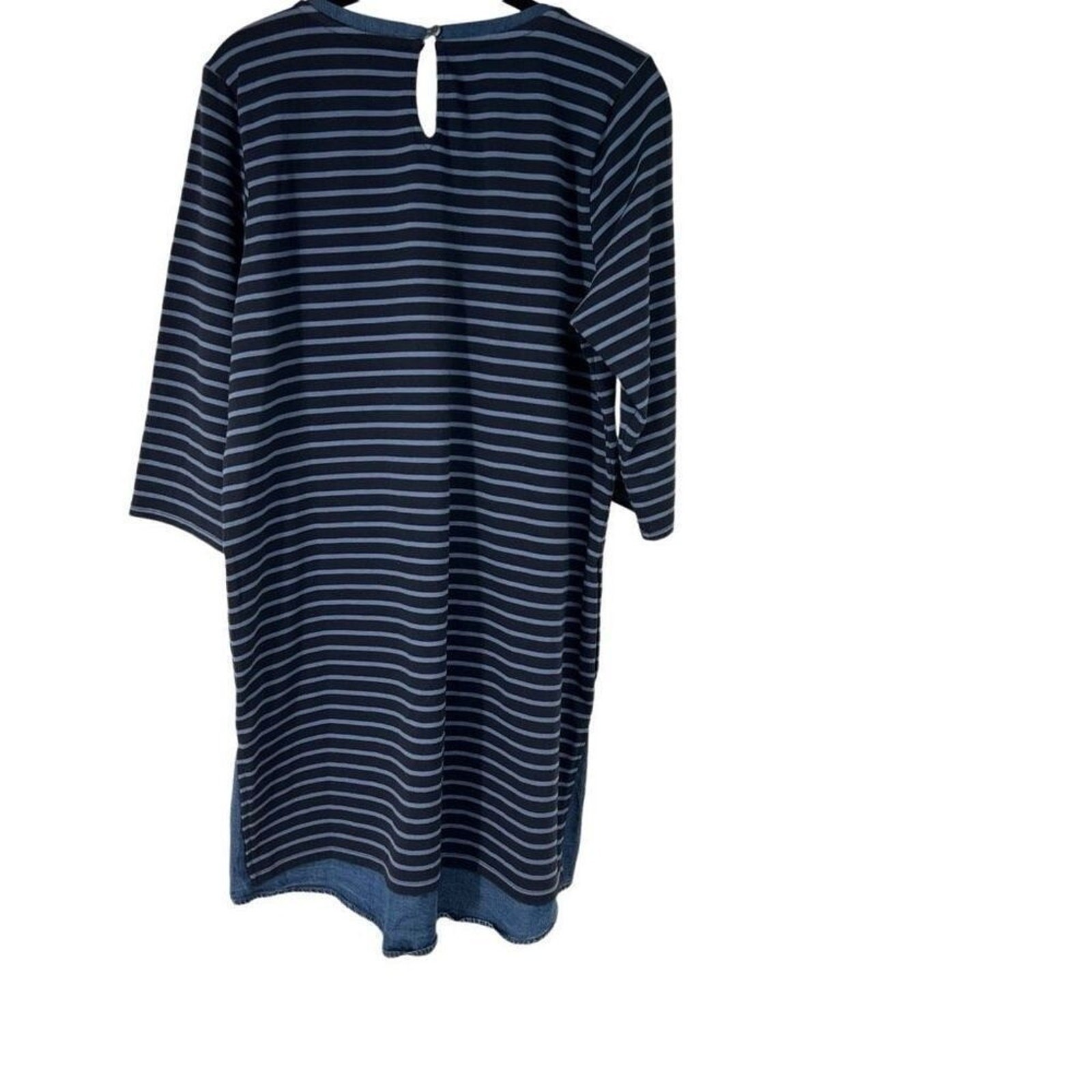 J. Jill Blue Striped Half Sleeve Shift Dress with Chambray Shirt Tail‎ MP Womens