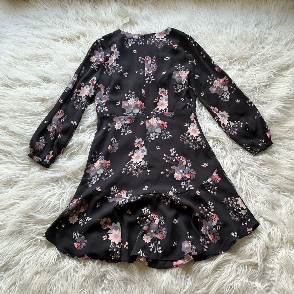 🆕 LOFT WILDFLOWER FLOUNCE DRESS BLACK PINK GREY
