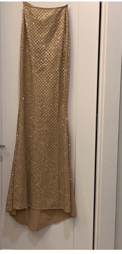 Love & Lemonade Gold Embellished Long Gown BodyCon Dress Size XS New
