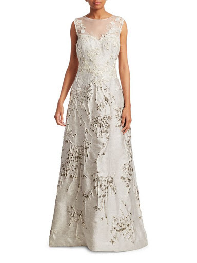 TERI JON Sleeveless Metallic Floral Applique Gown (size 6)