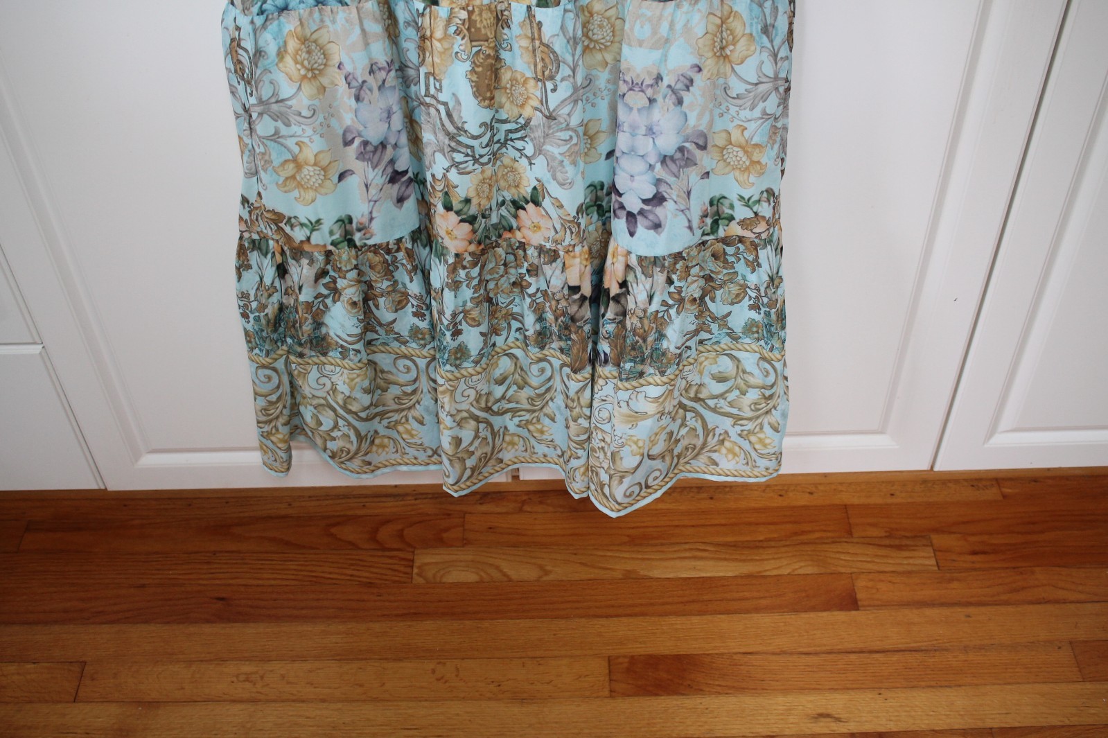 Soft Surroundings Blue Gold Floral Baroque Bead V-Neck Tier Maxi Dress M SUPERB!