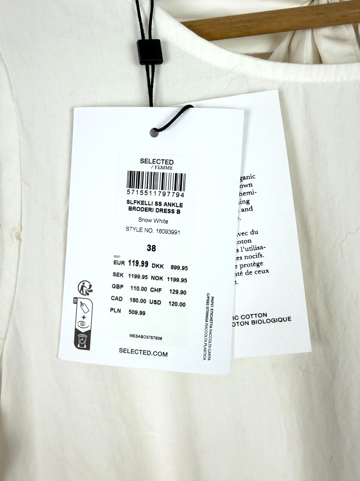 SELECTED FEMME Beautiful Kelli White Ankle Broderie Dress BNWT, Size 38 UK 10!