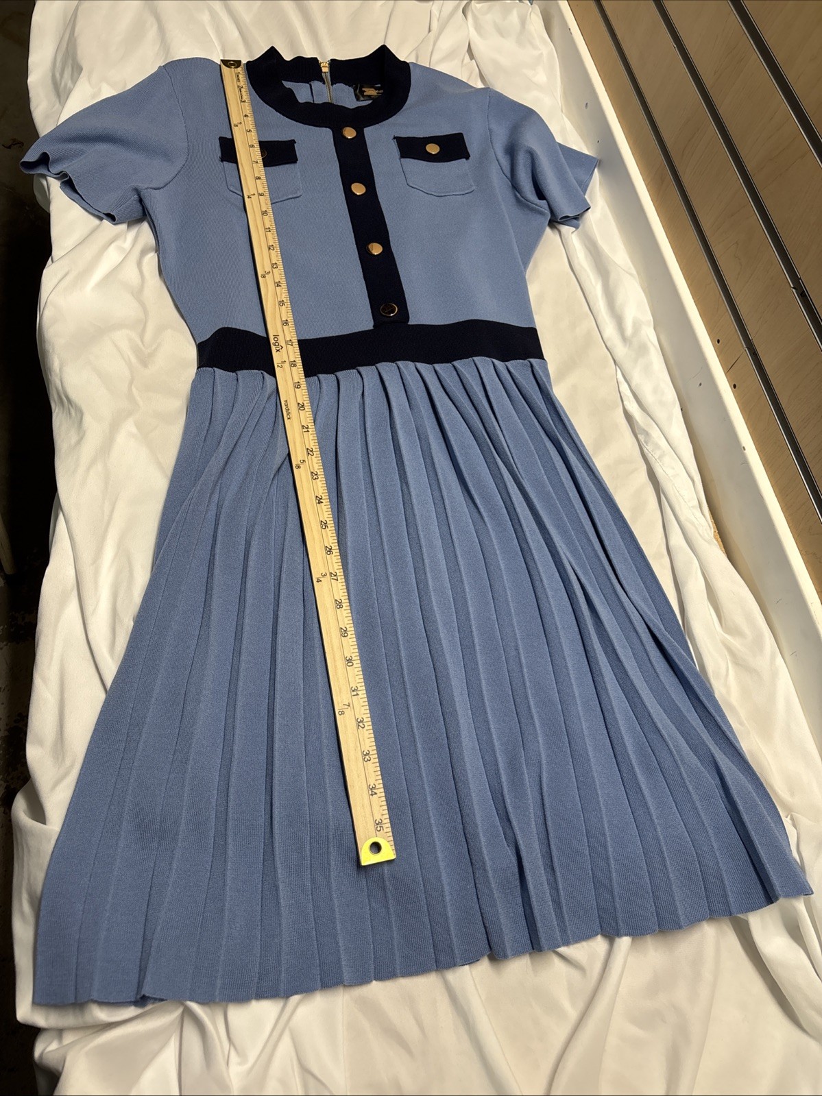 Alexia Admor Women’s Anders Fit And Flare Dress, Blue, Size XL, Gold Detail