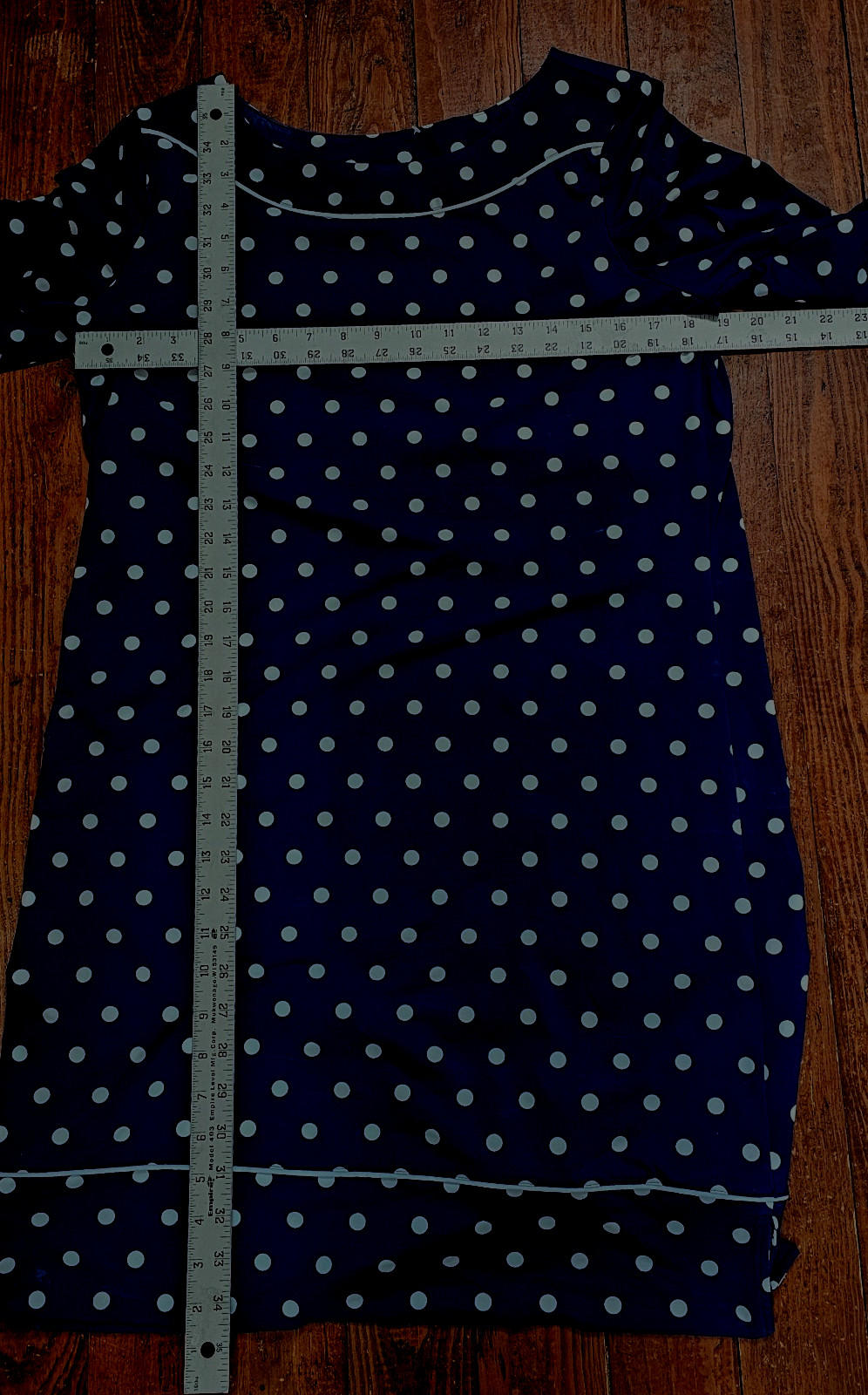 Lands End Womens Dress Navy Blue White Dots Knee Length Nylon Spandex 10 12